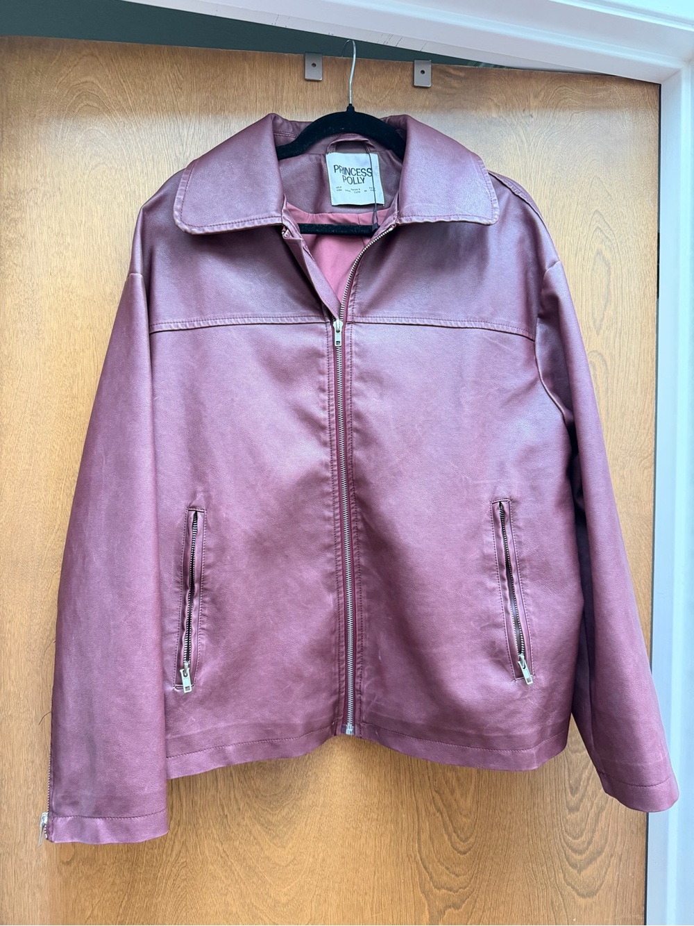 Princess Polly red Zip-Front Faux Leather Jacket